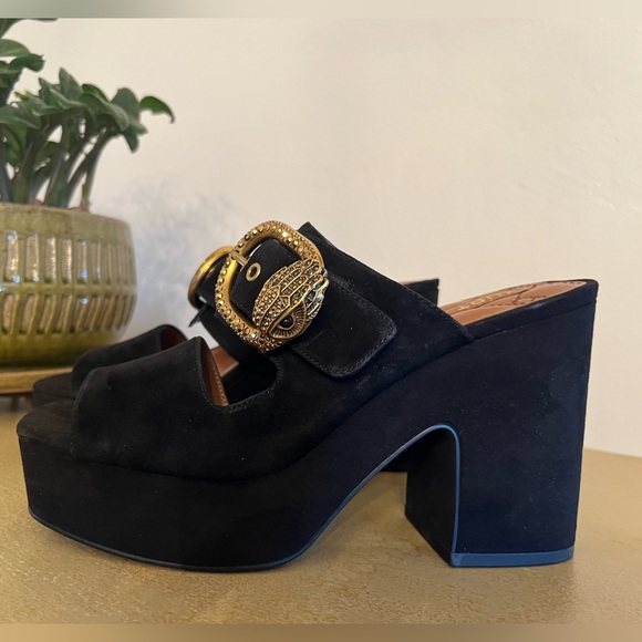 NEW Kurt Geiger Black Suede Leather Platform Mayfair Sandal 7/37 - Picture 3 of 14